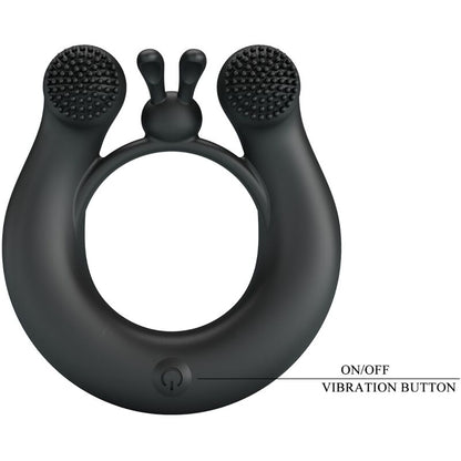 PRETTY LOVE - DAHLIA VIBRATING RING + CLITORIS STIMULATOR 12 VIBRATIONS BLACK - Kink&Play