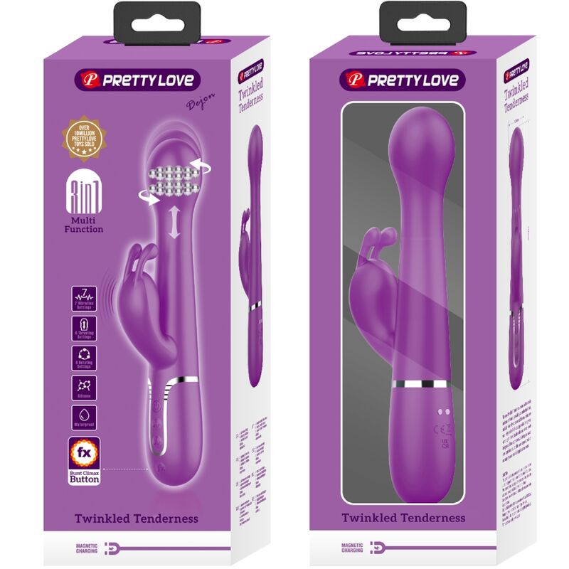 PRETTY LOVE - DEJON 3 IN 1 MULTIFUNCTION RABBIT VIBRATOR PURPLE - Kink&Play
