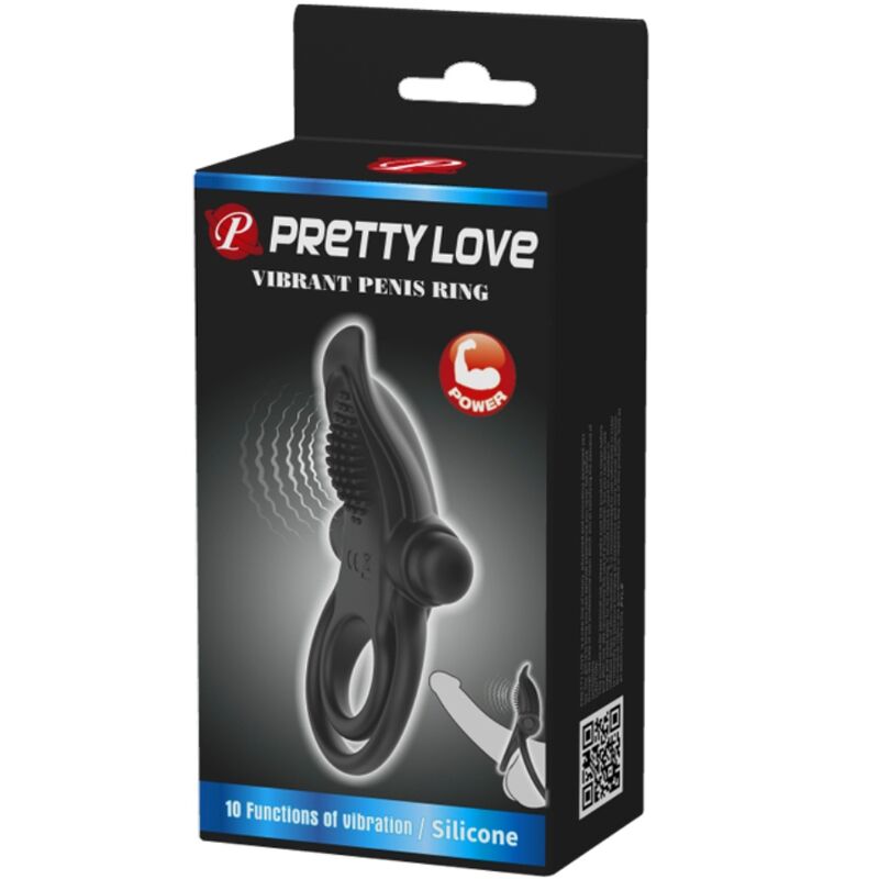 PRETTY LOVE - DOUBLE VIBRATING RING + CLITORIS STIMULATOR 10 VIBRATIONS BLACK - Kink&Play