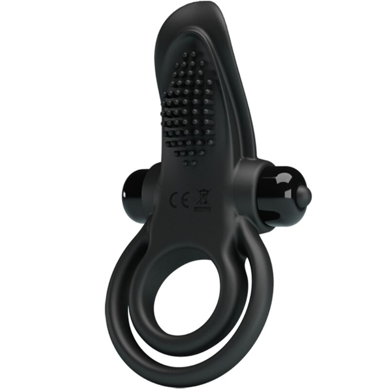 PRETTY LOVE - DOUBLE VIBRATING RING + CLITORIS STIMULATOR 10 VIBRATIONS BLACK - Kink&Play