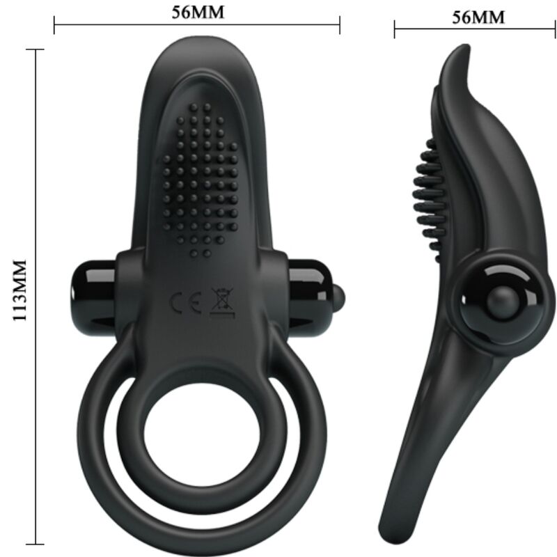 PRETTY LOVE - DOUBLE VIBRATING RING + CLITORIS STIMULATOR 10 VIBRATIONS BLACK - Kink&Play