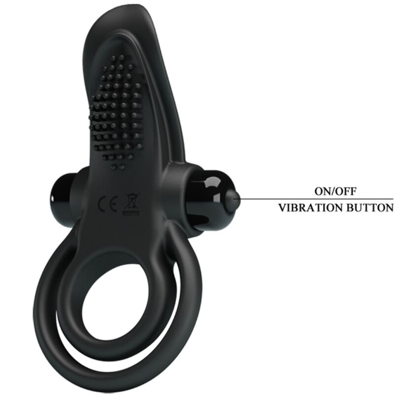 PRETTY LOVE - DOUBLE VIBRATING RING + CLITORIS STIMULATOR 10 VIBRATIONS BLACK - Kink&Play