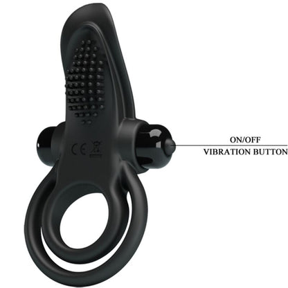 PRETTY LOVE - DOUBLE VIBRATING RING + CLITORIS STIMULATOR 10 VIBRATIONS BLACK - Kink&Play