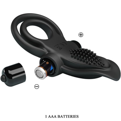 PRETTY LOVE - DOUBLE VIBRATING RING + CLITORIS STIMULATOR 10 VIBRATIONS BLACK - Kink&Play