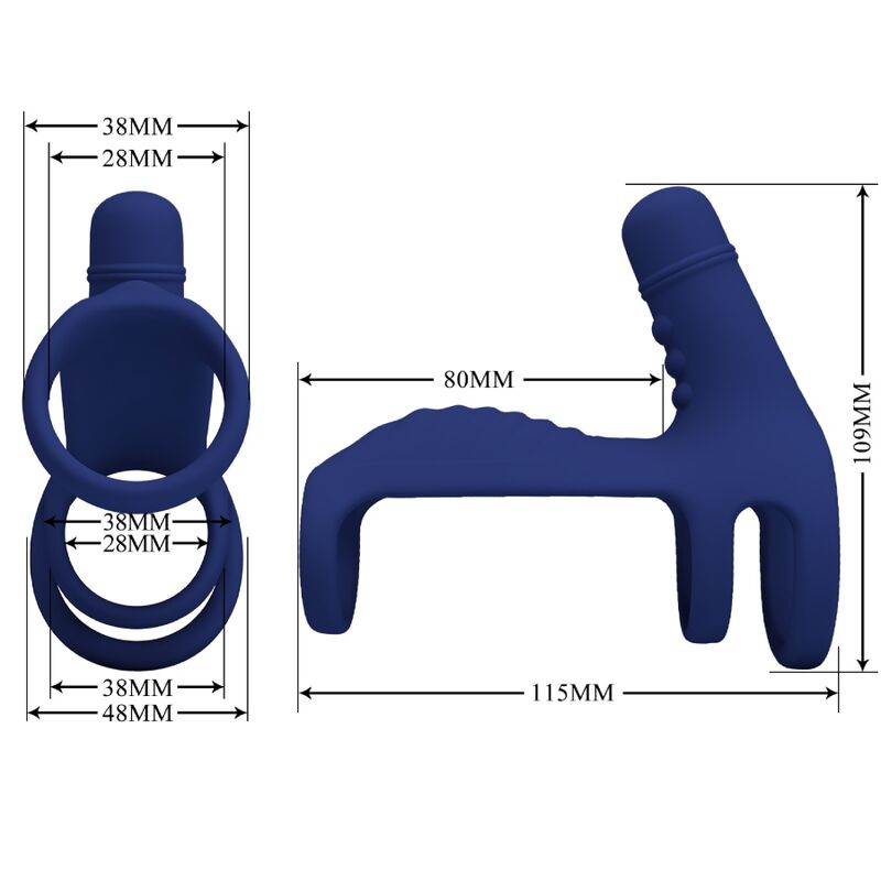 PRETTY LOVE - ELISH VIBRATING RING WITH EXTENSION BLUE - Kink&Play