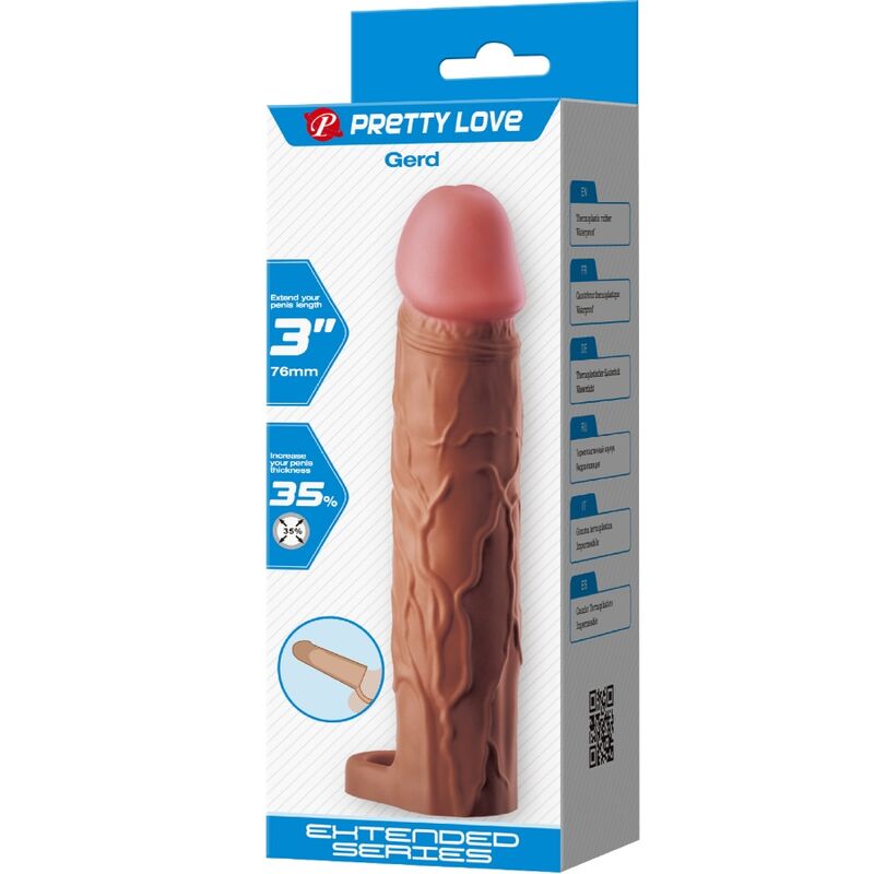 PRETTY LOVE - GERD PENIS SLEEVE WITH 7.6 CM EXTENSION MULATTO - Kink&Play