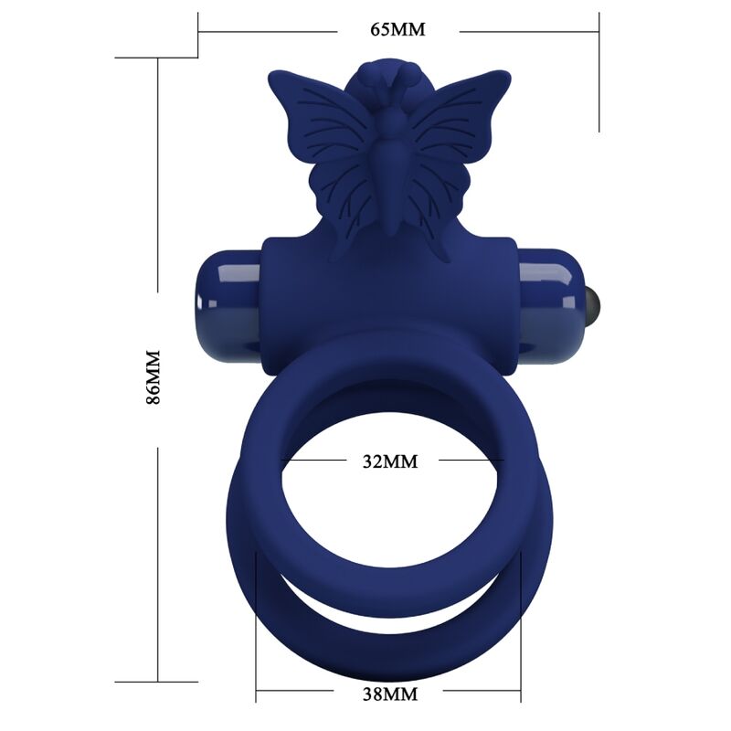 PRETTY LOVE - JAMELE DOUBLE RING WITH VIBRATION & BUTTERFLY STIMULATOR BLUE - Kink&Play