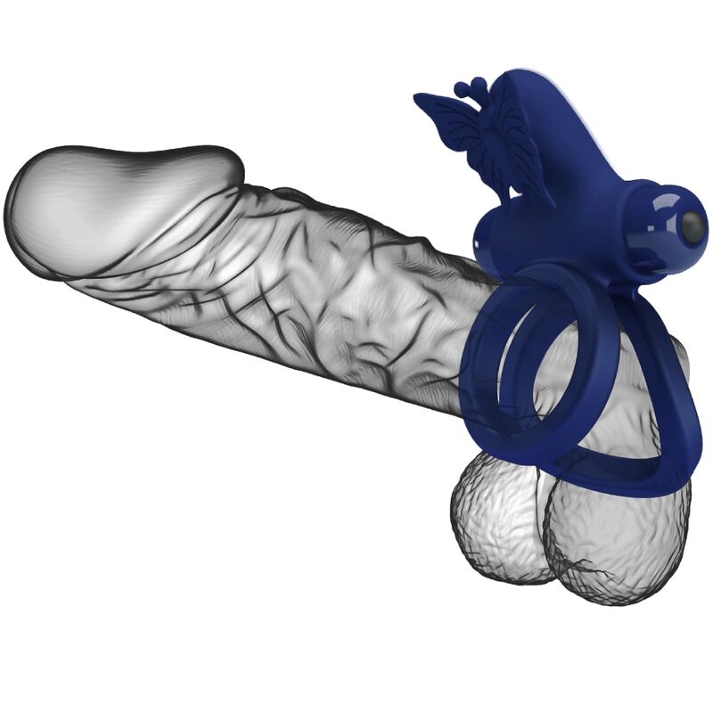 PRETTY LOVE - JAMELE DOUBLE RING WITH VIBRATION & BUTTERFLY STIMULATOR BLUE - Kink&Play