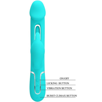PRETTY LOVE - KAMPAS RABBIT 3 IN 1 MULTIFUNCTION VIBRATOR WITH TONGUE AQUA GREEN - Kink&Play