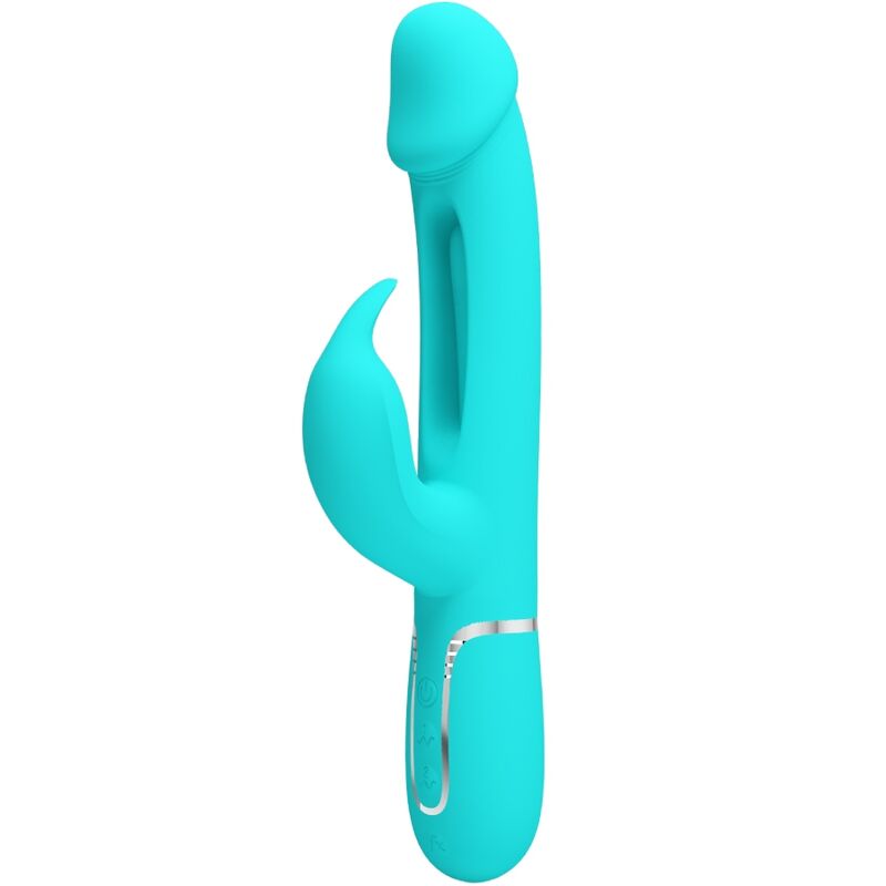 PRETTY LOVE - KAMPAS RABBIT 3 IN 1 MULTIFUNCTION VIBRATOR WITH TONGUE AQUA GREEN - Kink&Play
