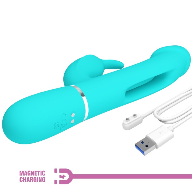 PRETTY LOVE - KAMPAS RABBIT 3 IN 1 MULTIFUNCTION VIBRATOR WITH TONGUE AQUA GREEN - Kink&Play