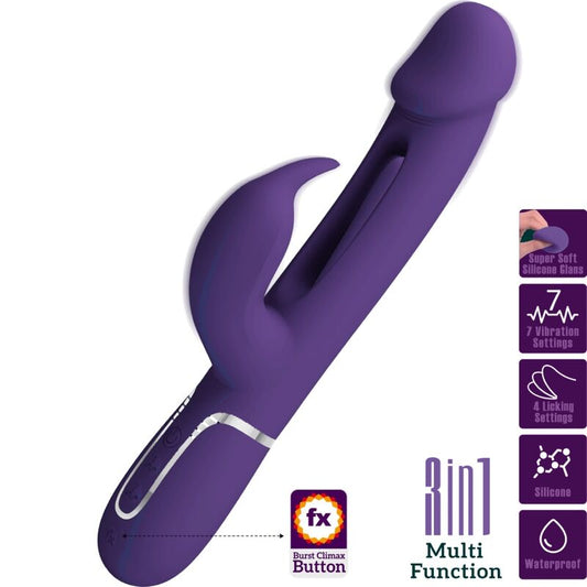 PRETTY LOVE - KAMPAS RABBIT 3 IN 1 MULTIFUNCTION VIBRATOR WITH TONGUE VIOLET - Kink&Play