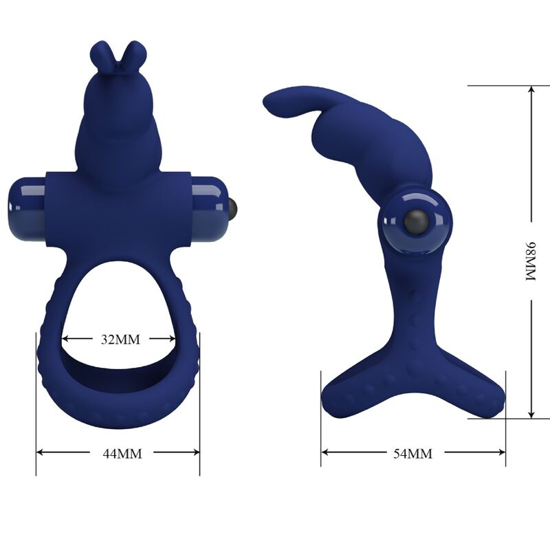 PRETTY LOVE - LUCHITO DOUBLE VIBRATING RING RABBIT BLUE - Kink&Play