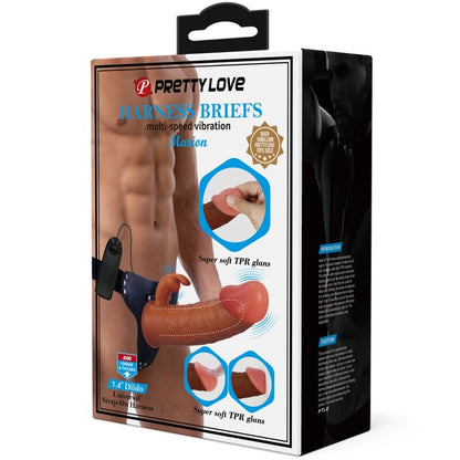 PRETTY LOVE - MARION HARNESS UNIVERSAL BRIEFS WITH VIBRATION DILDO 19 CM BROWN - Kink&Play