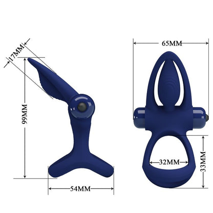 PRETTY LOVE - MAT DOUBLE RING WITH VIBRATION & STIMULATOR BLUE - Kink&Play
