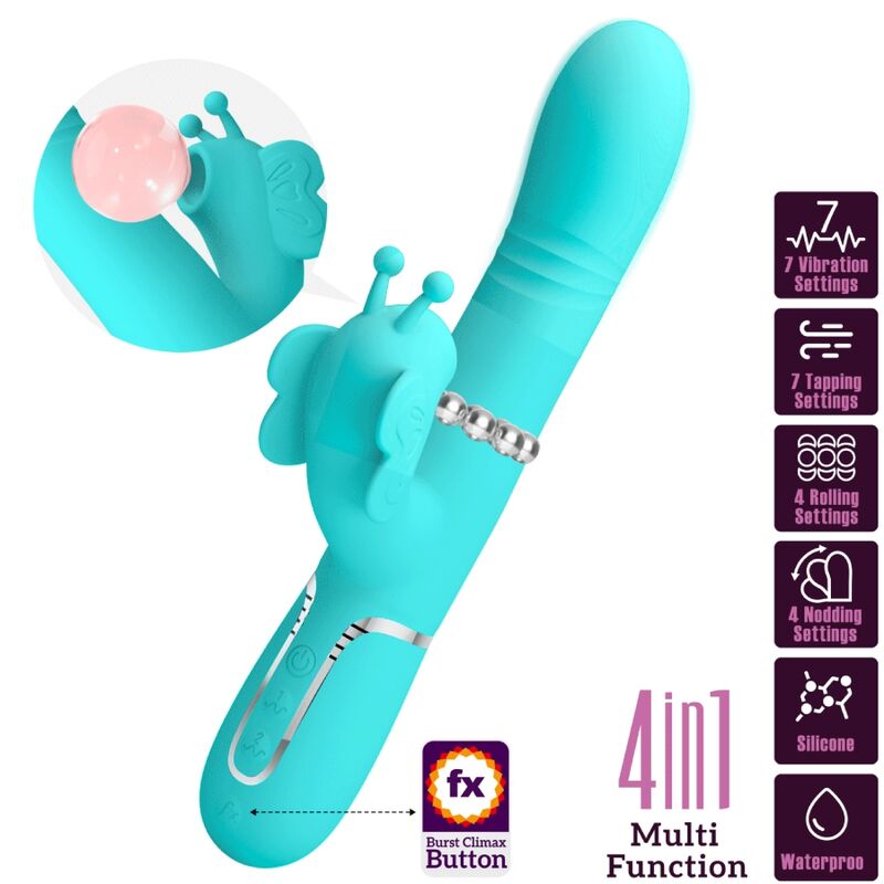 PRETTY LOVE - MULTIFUNCTION RABBIT VIBRATOR 4 IN 1 BUTTERFLY AQUA GREEN - Kink&Play