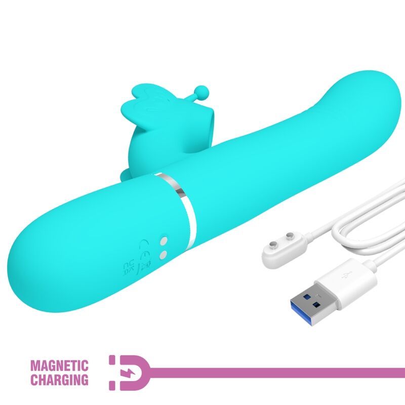 PRETTY LOVE - MULTIFUNCTION RABBIT VIBRATOR 4 IN 1 BUTTERFLY AQUA GREEN - Kink&Play