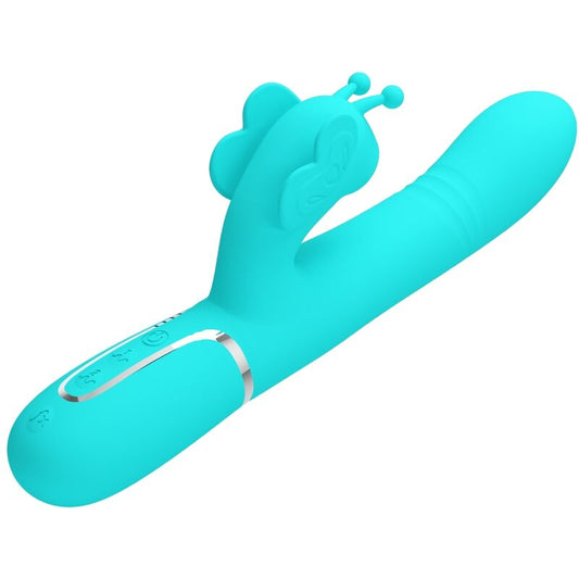PRETTY LOVE - MULTIFUNCTION RABBIT VIBRATOR 4 IN 1 BUTTERFLY AQUA GREEN - Kink&Play