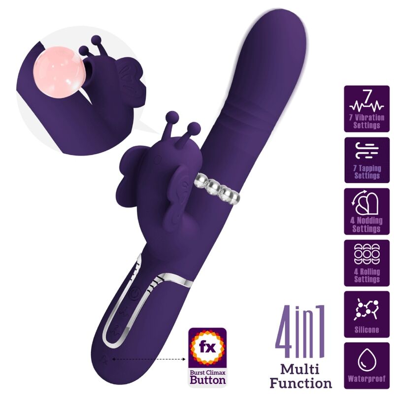 PRETTY LOVE - MULTIFUNCTION RABBIT VIBRATOR 4 IN 1 BUTTERFLY PURPLE - Kink&Play