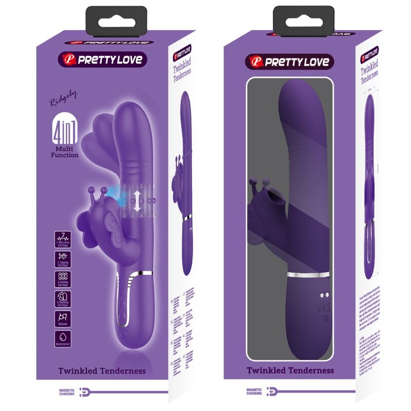 PRETTY LOVE - MULTIFUNCTION RABBIT VIBRATOR 4 IN 1 BUTTERFLY PURPLE - Kink&Play