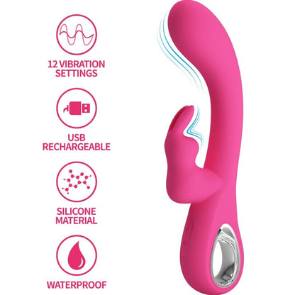PRETTY LOVE - NOVAK RABBIT VIBRATOR 12 VIBRATIONS PINK - Kink&Play