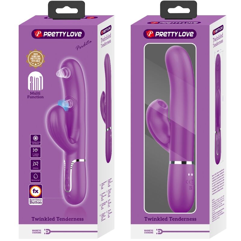 PRETTY LOVE - PERLITA 3 IN 1 MULTIFUNCTION RABBIT VIBRATOR PURPLE - Kink&Play