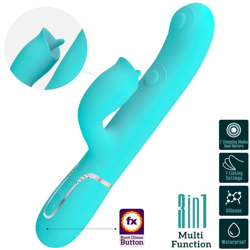 PRETTY LOVE - RABBIT VIBRATOR WITH LICKING AQUA GREEN - Kink&Play