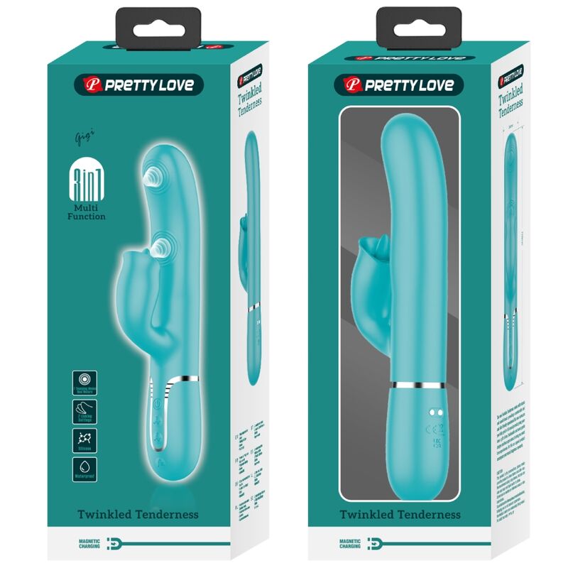 PRETTY LOVE - RABBIT VIBRATOR WITH LICKING AQUA GREEN - Kink&Play