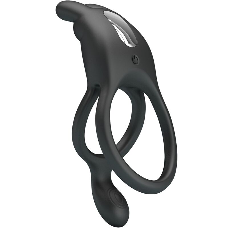 PRETTY LOVE - SETH DOUBLE VIBRATING RING RABBIT 7 VIBRATIONS BLACK - Kink&Play