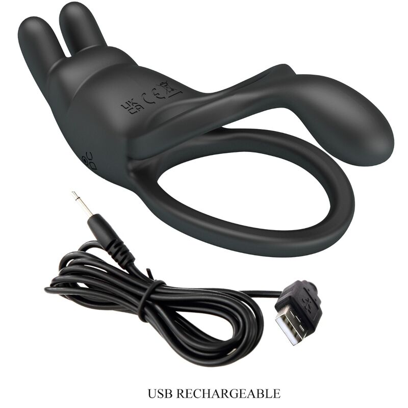 PRETTY LOVE - SETH DOUBLE VIBRATING RING RABBIT 7 VIBRATIONS BLACK - Kink&Play