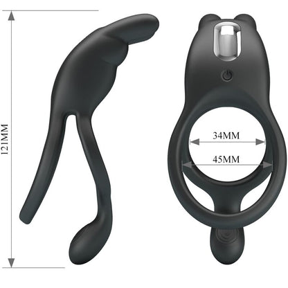 PRETTY LOVE - SETH DOUBLE VIBRATING RING RABBIT 7 VIBRATIONS BLACK - Kink&Play