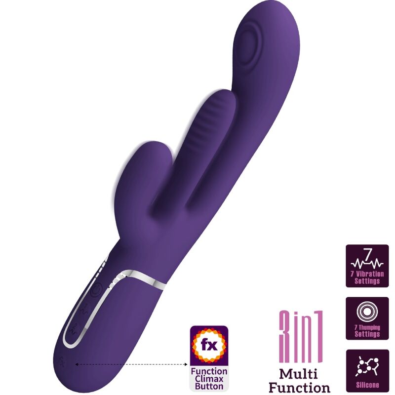 PRETTY LOVE - SHANIA TRIPLE RABBIT VIBRATOR MULTIFUNCTION PURPLE - Kink&Play
