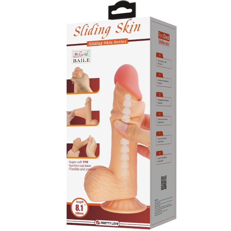 PRETTY LOVE - SLIDING SKIN SERIES REALISTIC DILDO WITH SLIDING SKIN SUCTION CUP 20.6 CM - Kink&Play