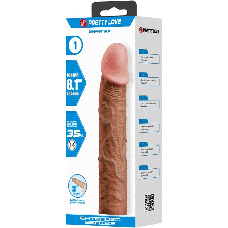 PRETTY LOVE - STEVENSON PENIS SLEEVE WITH 7.6 CM EXTENSION MULATTO - Kink&Play