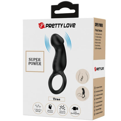PRETTY LOVE - TRAE VIBRATING BLACK RING WITH STIMULATOR - Kink&Play