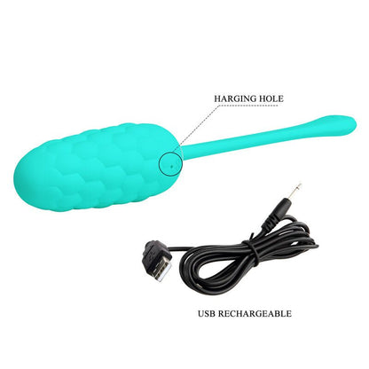 PRETTY LOVE - VIBRATING EGG WITH AQUA GREEN RECHARGEABLE MARINE TEXTURE - Kink&Play