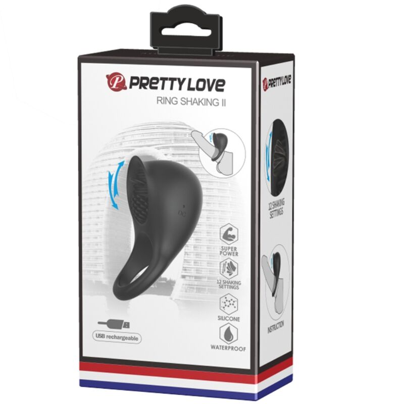 PRETTY LOVE - VIBRATING PENIS RING WITH BLACK TONGUE - Kink&Play