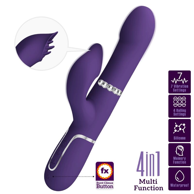PRETTY LOVE - ZALIN RABBIT VIBRATOR PEARLS 4 IN 1 PURPLE - Kink&Play