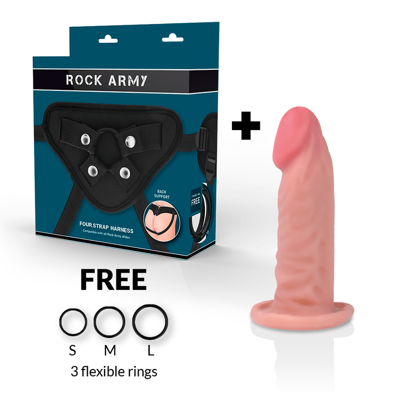 ROCKARMY - HARNESS + DUAL DENSITY TIGER REALISTIC DILDO 14 CM - O - 4.46 CM - Kink&Play