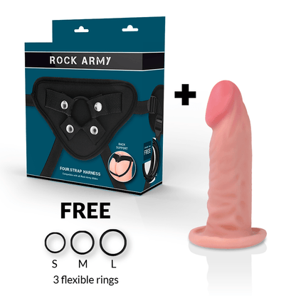 ROCKARMY - HARNESS + DUAL DENSITY TIGER REALISTIC DILDO 14 CM - O - 4.46 CM - Kink&Play