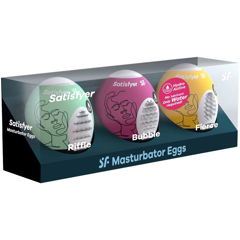 SATISFYER - 3 MASTURBATOR EGGS RIFFLE, BUBBLE & FIERCE - Kink&Play
