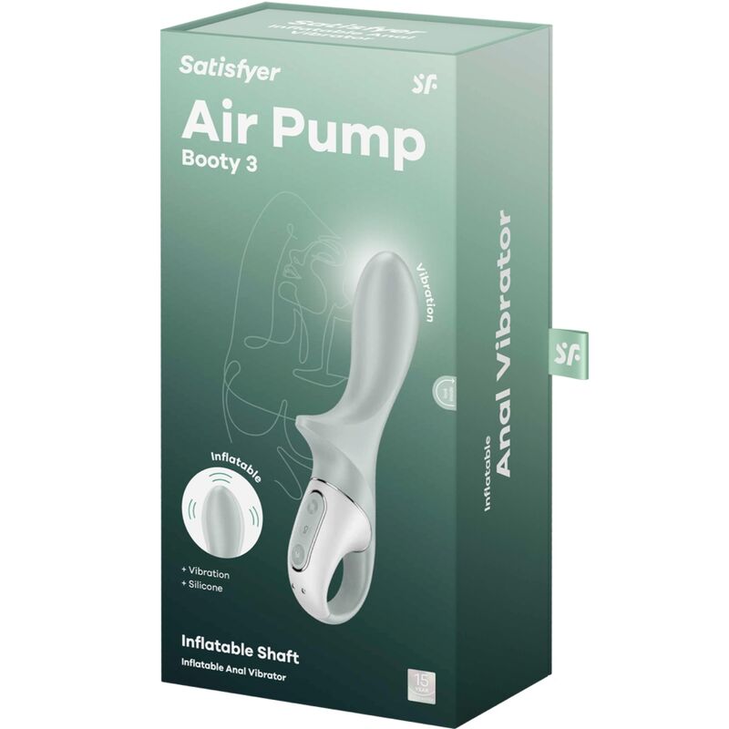 SATISFYER - AIR PUMP BOOTY 3 INFLATABLE ANAL VIBRATOR GREYGREEN - Kink&Play