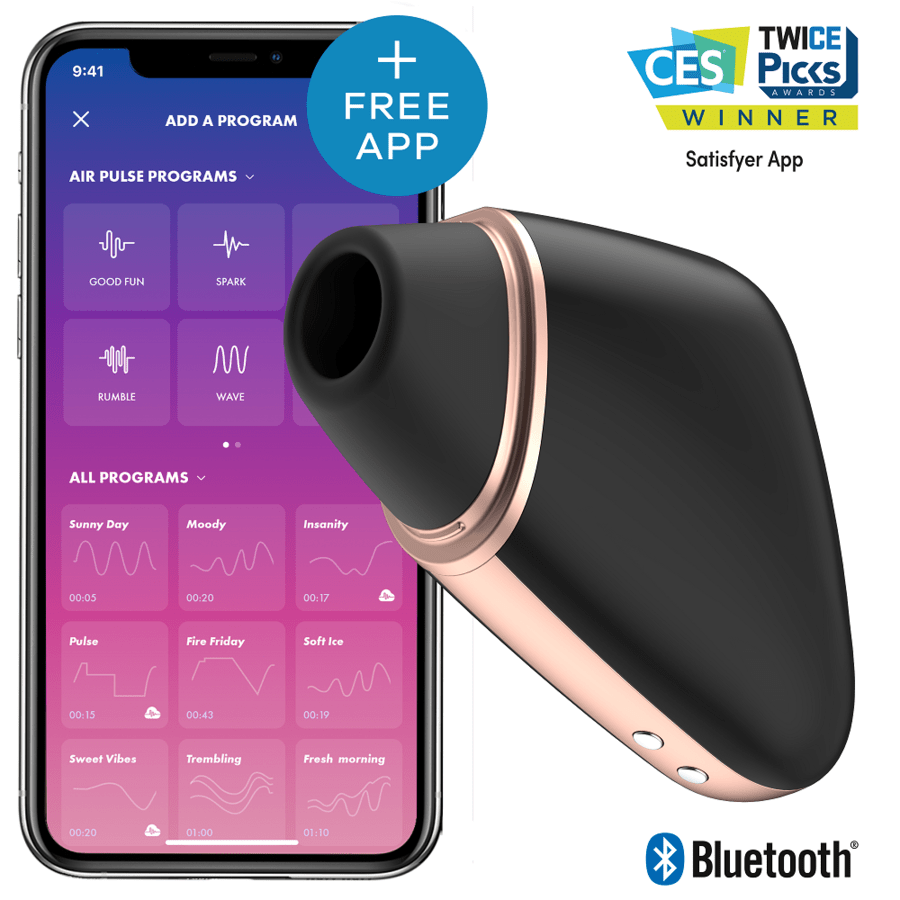 SATISFYER - LOVE TRIANGLE AIR PULSE STIMULATOR & VIBRATOR BLACK - Kink&Play