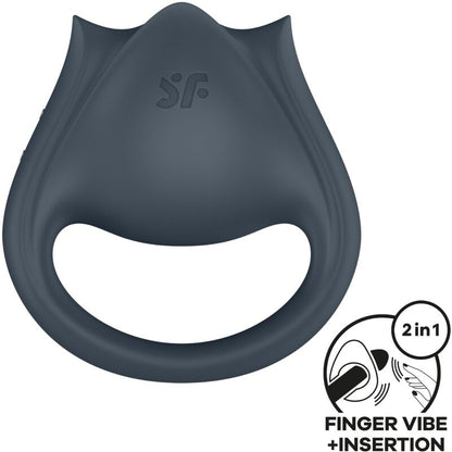 SATISFYER - PERFECT PAIR 2 MULTIVIBRATOR 2 IN 1 PENIS RING AND FINGER STIMULATOR GREY - Kink&Play