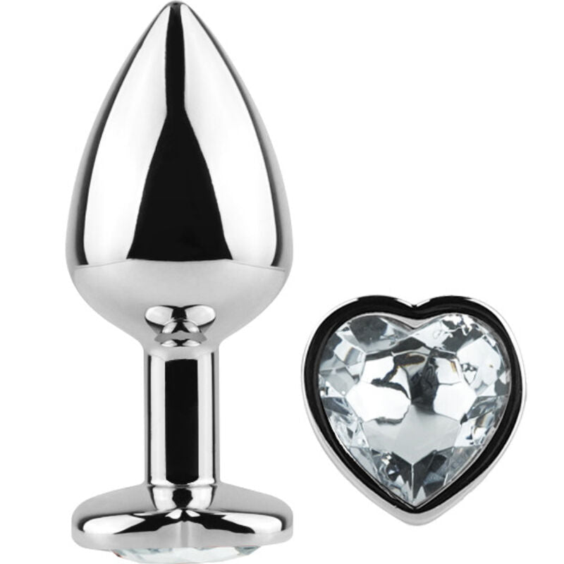 SECRETPLAY - METAL BUTT PLUG CLEAR CRYSTAL HEART SMALL SIZE 7 CM - Kink&Play
