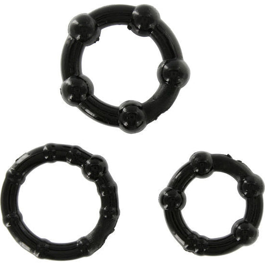 SEVEN CREATIONS - SET OF THREE BLACK PENIS RINGS - Kink&Play