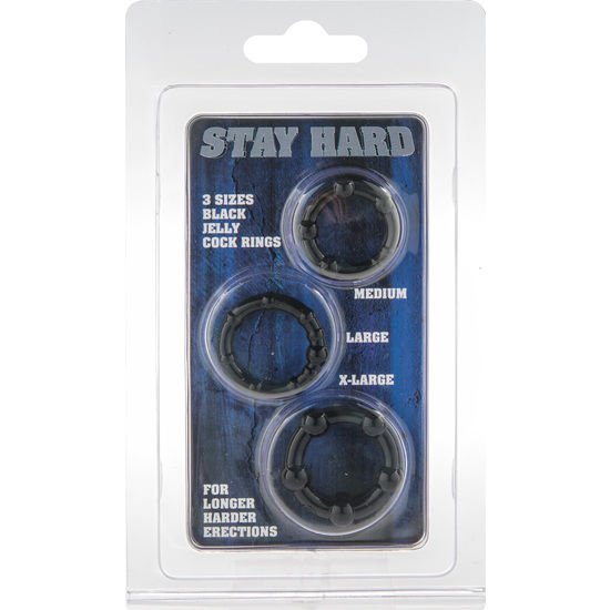SEVEN CREATIONS - SET OF THREE BLACK PENIS RINGS - Kink&Play