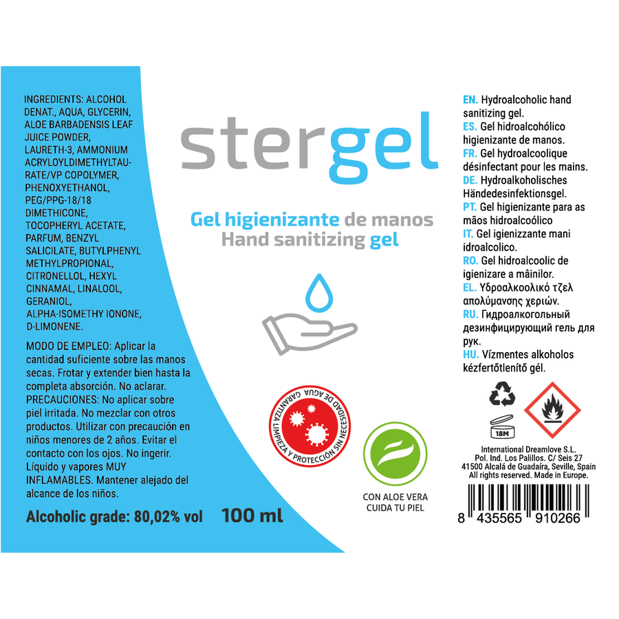 STERGEL - HYDROALCOHOLIC HAND SANITIZING GEL ALOE VERA 100ML - Kink&Play