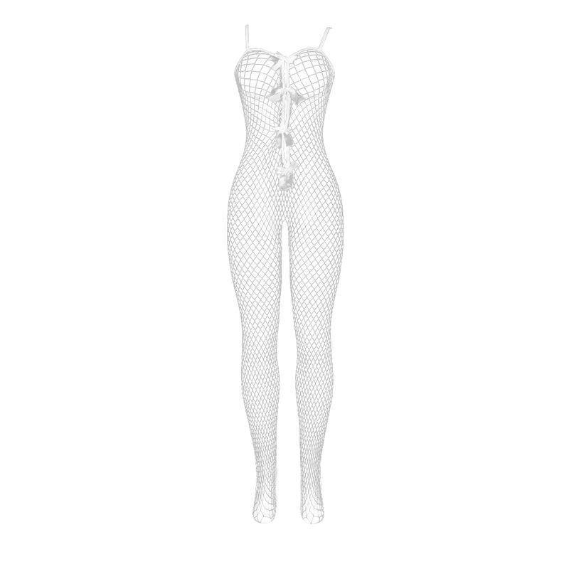 SUBBLIME - 951740 BODYSTOCKING WHITE FISHNET CROTCHLESS WITH BOWS ONE SIZE - Kink&Play
