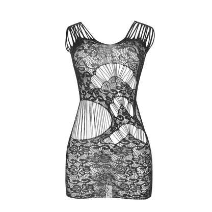 SUBBLIME - 951771 LONG DRESS WITH OPEN BACK WITH FISHNET BLACK ONE SIZE - Kink&Play